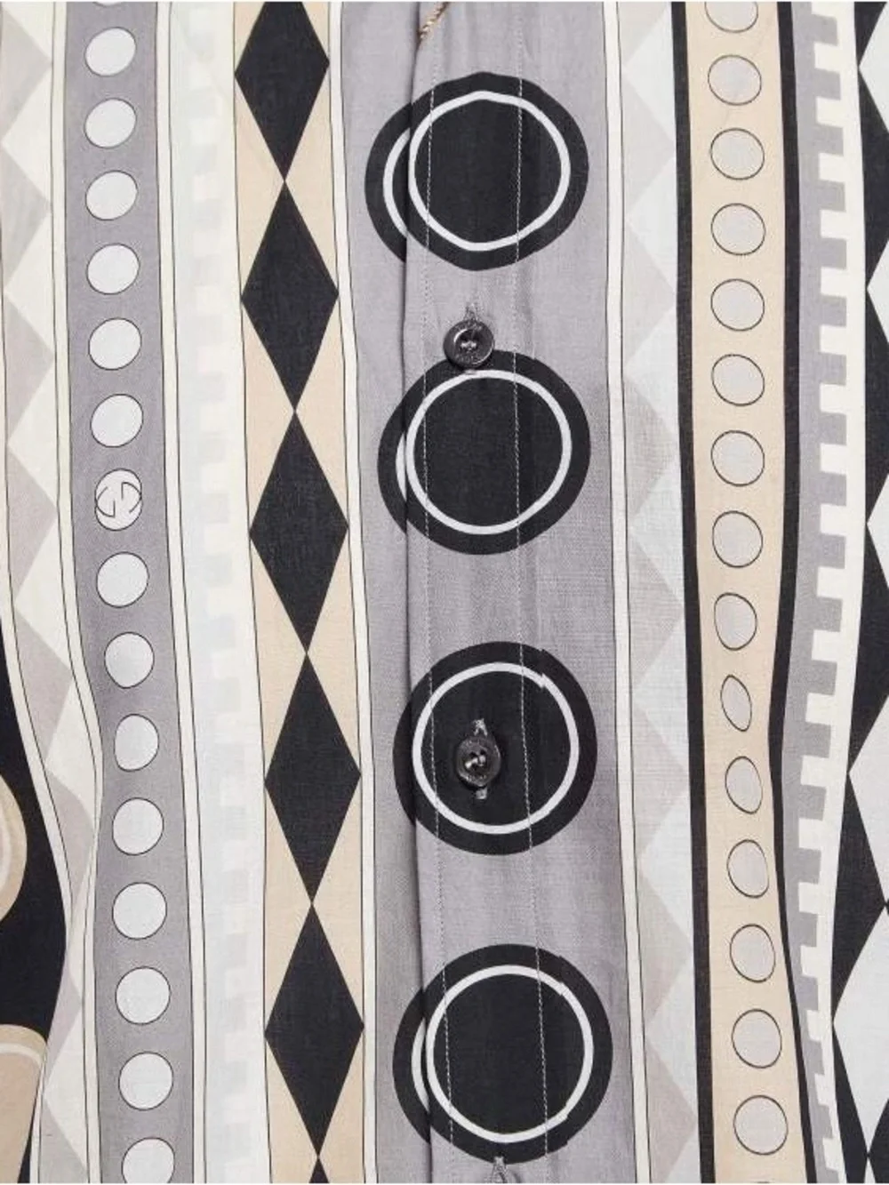 GUCCI Striped Geometric Print Button-Up Shirt in Black, Gray & Cream